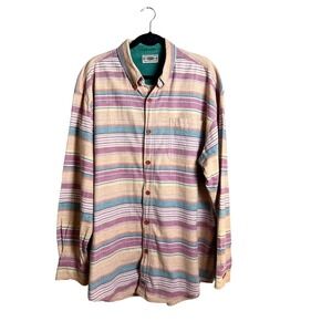Vintage County Seat Striped Button Up Shirt XL Pastel Corduroy Trim